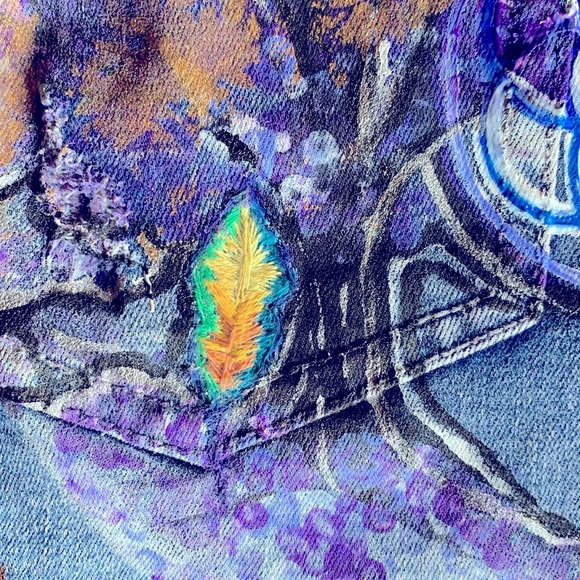 Upcycled Denim Shorts Unique Skater Streetwear Y2K Painted Embroidered Art Wear - Picture 10 of 11